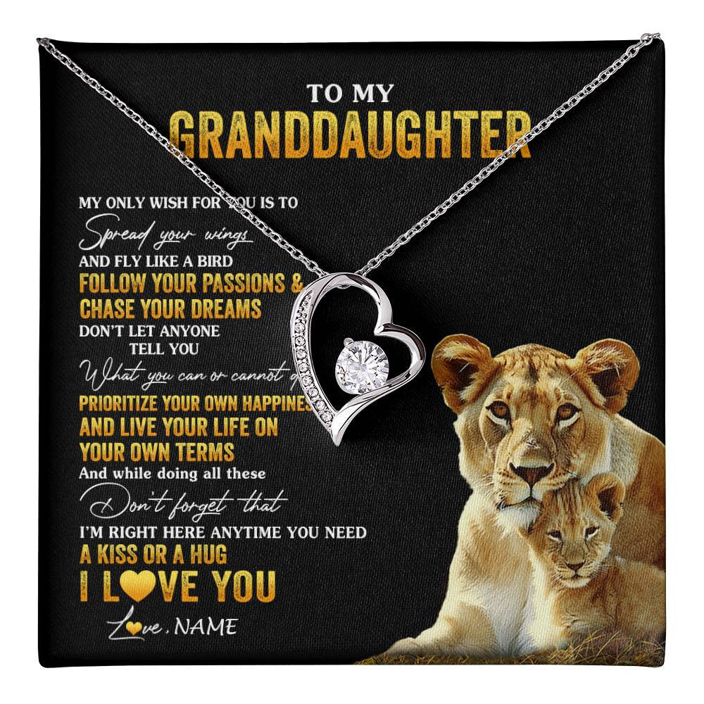 Forever Love Necklace 14K White Gold Finish | 1 | Personalized To My Granddaughter Necklace From Grandma Lion My Only Wish For You Granddaughter Birthday Christmas Customized Gift Box Message Card | teecentury
