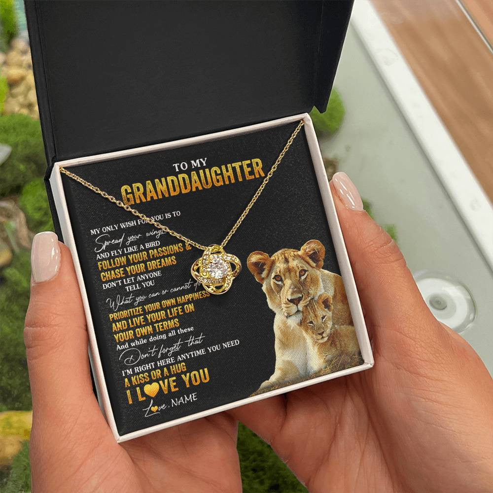 Love Knot Necklace 18K Yellow Gold Finish | 2 | Personalized To My Granddaughter Necklace From Grandma Lion My Only Wish For You Granddaughter Birthday Christmas Customized Gift Box Message Card | teecentury