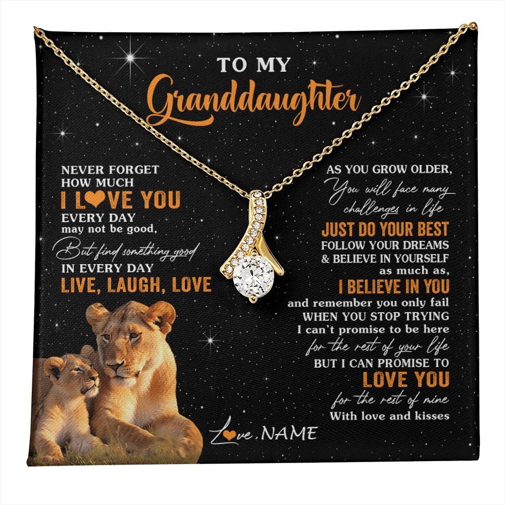Alluring Beauty Necklace 18K Yellow Gold Finish | 1 | Personalized To My Granddaughter Necklace From Grandma Live Laugh Love Lion Birthday Gifts Positive Graduation Christmas Customized Gift Box Message Card | teecentury