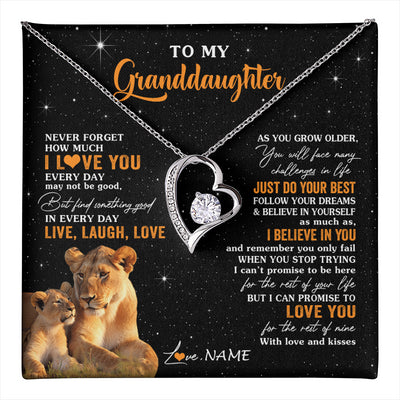 Forever Love Necklace 14K White Gold Finish | 1 | Personalized To My Granddaughter Necklace From Grandma Live Laugh Love Lion Birthday Gifts Positive Graduation Christmas Customized Gift Box Message Card | teecentury