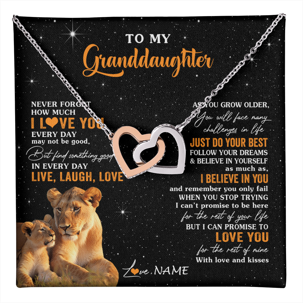 Interlocking Hearts Necklace Stainless Steel & Rose Gold Finish | 1 | Personalized To My Granddaughter Necklace From Grandma Live Laugh Love Lion Birthday Gifts Positive Graduation Christmas Customized Gift Box Message Card | teecentury