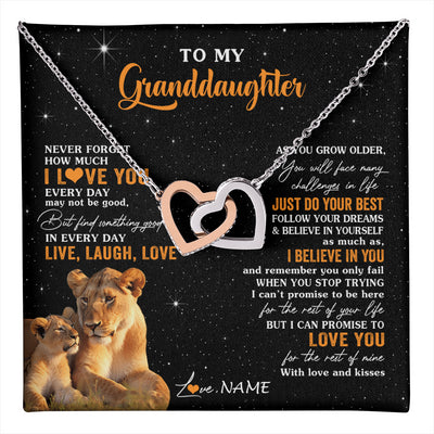 Interlocking Hearts Necklace Stainless Steel & Rose Gold Finish | 1 | Personalized To My Granddaughter Necklace From Grandma Live Laugh Love Lion Birthday Gifts Positive Graduation Christmas Customized Gift Box Message Card | teecentury