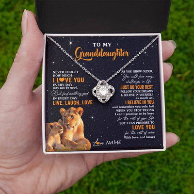 Love Knot Necklace 14K White Gold Finish | 2 | Personalized To My Granddaughter Necklace From Grandma Live Laugh Love Lion Birthday Gifts Positive Graduation Christmas Customized Gift Box Message Card | teecentury