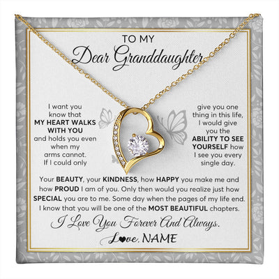 Forever Love Necklace 18K Yellow Gold Finish | 1 | Personalized To My Granddaughter Necklace From Grandma My Heart Walks With You Granddaughter Birthday Gifts Jewelry Christmas Customized Gift Box Message Card | teecentury