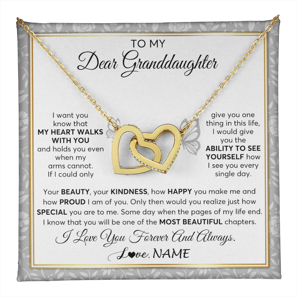 Interlocking Hearts Necklace 18K Yellow Gold Finish | 1 | Personalized To My Granddaughter Necklace From Grandma My Heart Walks With You Granddaughter Birthday Gifts Jewelry Christmas Customized Gift Box Message Card | teecentury