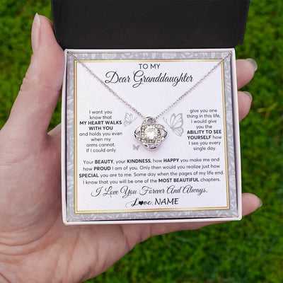 Love Knot Necklace 14K White Gold Finish | 2 | Personalized To My Granddaughter Necklace From Grandma My Heart Walks With You Granddaughter Birthday Gifts Jewelry Christmas Customized Gift Box Message Card | teecentury