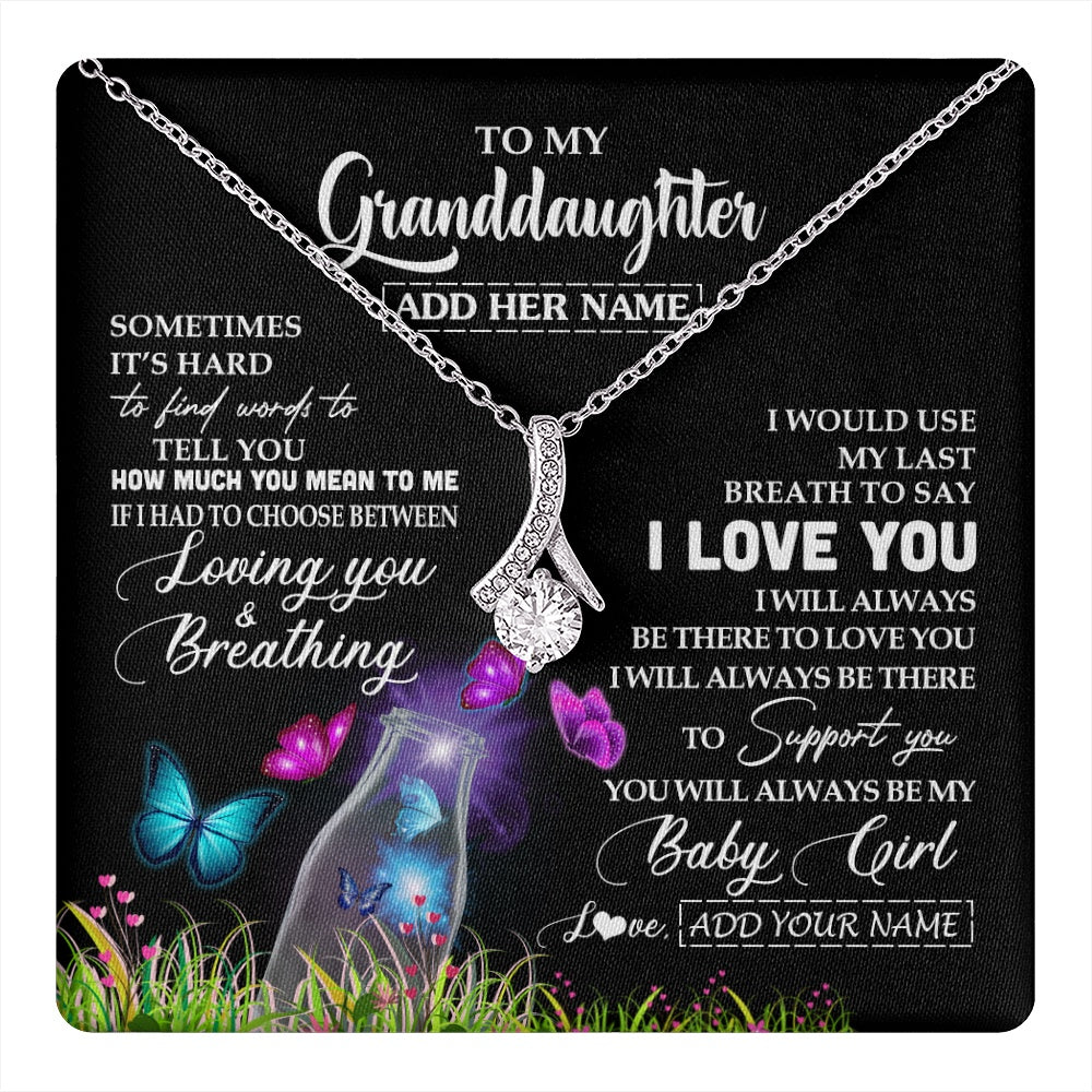 Alluring Beauty Necklace 14K White Gold Finish | 1 | Personalized To My Granddaughter Necklace From Grandma Nana Butterfly Sometimes Say I Love You Granddaughter Birthday Gifts Christmas Gift Box Message Card | teecentury.myshopify