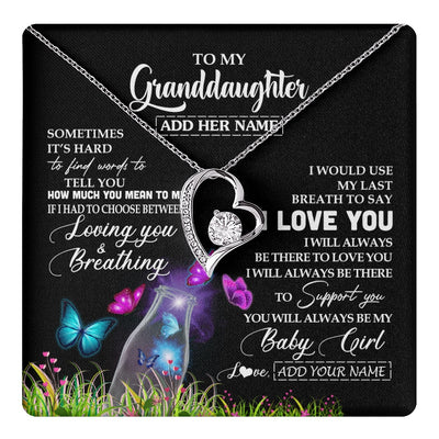 Forever Love Necklace 14K White Gold Finish | 1 | Personalized To My Granddaughter Necklace From Grandma Nana Butterfly Sometimes Say I Love You Granddaughter Birthday Gifts Christmas Gift Box Message Card | teecentury.myshopify