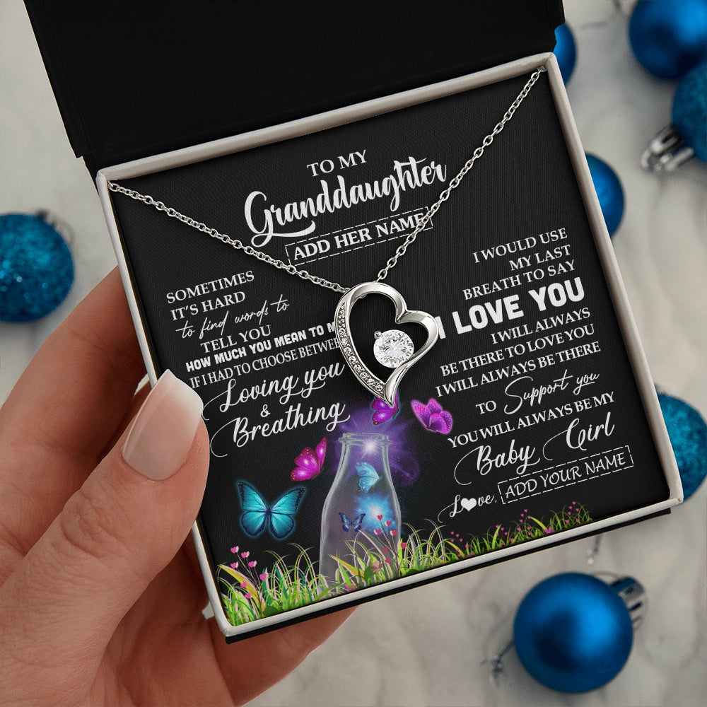 Forever Love Necklace 14K White Gold Finish | 2 | Personalized To My Granddaughter Necklace From Grandma Nana Butterfly Sometimes Say I Love You Granddaughter Birthday Gifts Christmas Gift Box Message Card | teecentury.myshopify