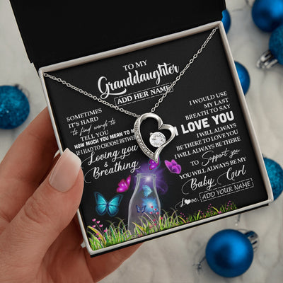 Forever Love Necklace 14K White Gold Finish | 2 | Personalized To My Granddaughter Necklace From Grandma Nana Butterfly Sometimes Say I Love You Granddaughter Birthday Gifts Christmas Gift Box Message Card | teecentury.myshopify