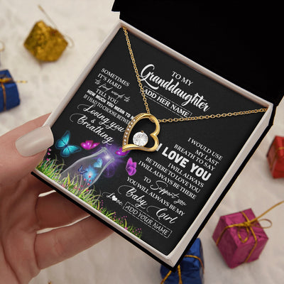 Forever Love Necklace 18K Yellow Gold Finish | 2 | Personalized To My Granddaughter Necklace From Grandma Nana Butterfly Sometimes Say I Love You Granddaughter Birthday Gifts Christmas Gift Box Message Card | teecentury.myshopify