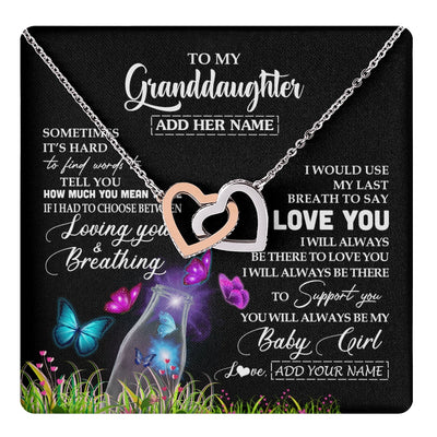 Interlocking Hearts Necklace Stainless Steel & Rose Gold Finish | 1 | Personalized To My Granddaughter Necklace From Grandma Nana Butterfly Sometimes Say I Love You Granddaughter Birthday Gifts Christmas Gift Box Message Card | teecentury.myshopify