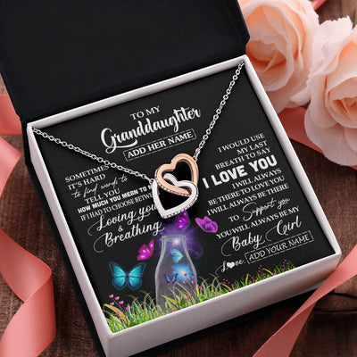 Interlocking Hearts Necklace Stainless Steel & Rose Gold Finish | 2 | Personalized To My Granddaughter Necklace From Grandma Nana Butterfly Sometimes Say I Love You Granddaughter Birthday Gifts Christmas Gift Box Message Card | teecentury.myshopify