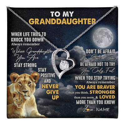 Forever Love Necklace 14K White Gold Finish | 1 | Personalized To My Granddaughter Necklace From Grandma Nana Lion Never Give Up Granddaughter Birthday Graduation Christmas Customized Gift Box Message Card | teecentury