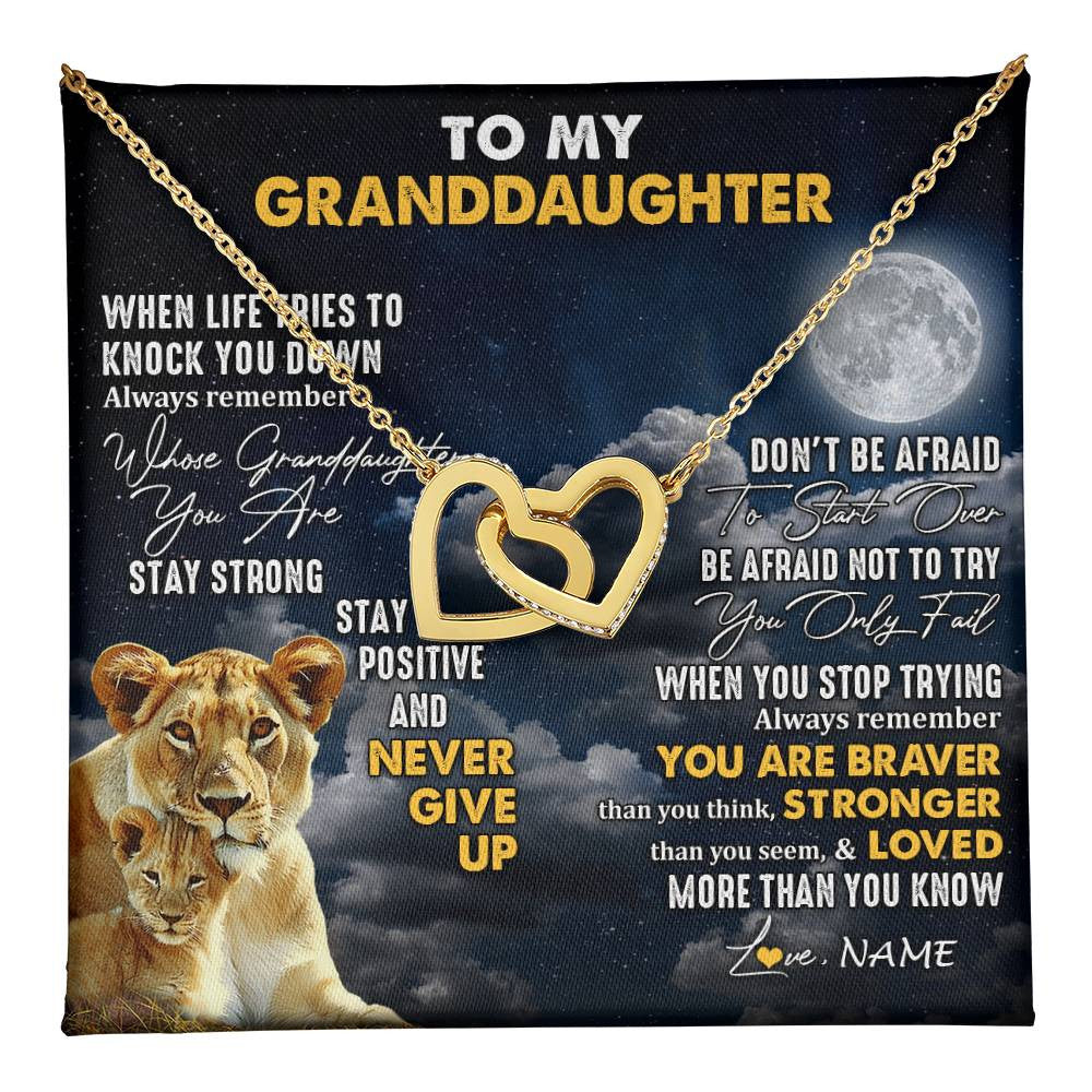 Interlocking Hearts Necklace 18K Yellow Gold Finish | 1 | Personalized To My Granddaughter Necklace From Grandma Nana Lion Never Give Up Granddaughter Birthday Graduation Christmas Customized Gift Box Message Card | teecentury