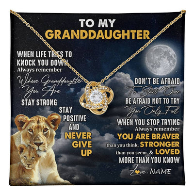 Love Knot Necklace 18K Yellow Gold Finish | 1 | Personalized To My Granddaughter Necklace From Grandma Nana Lion Never Give Up Granddaughter Birthday Graduation Christmas Customized Gift Box Message Card | teecentury