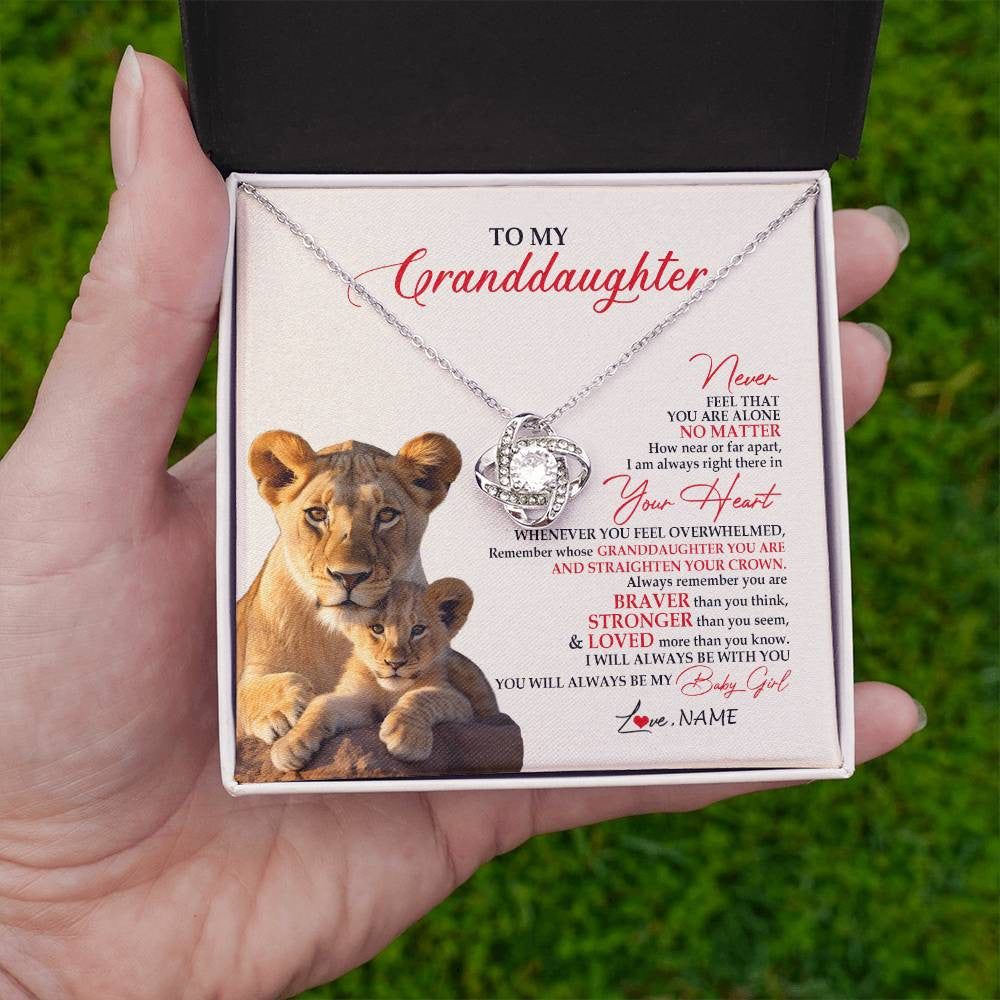 Love Knot Necklace 14K White Gold Finish | 2 | Personalized To My Granddaughter Necklace From Grandma Nana Never Feel You Are Alone Lion Granddaughter Birthday Christmas Customized Gift Box Message Card.jpg | teecentury