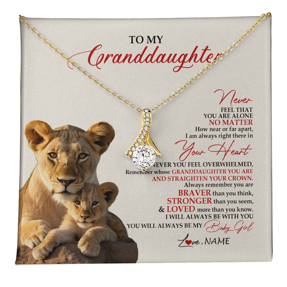 Alluring Beauty Necklace 18K Yellow Gold Finish | 1 | Personalized To My Granddaughter Necklace From Grandma Nana Never Feel You Are Alone Lion Granddaughter Birthday Christmas Customized Gift Box Message Card | teecentury