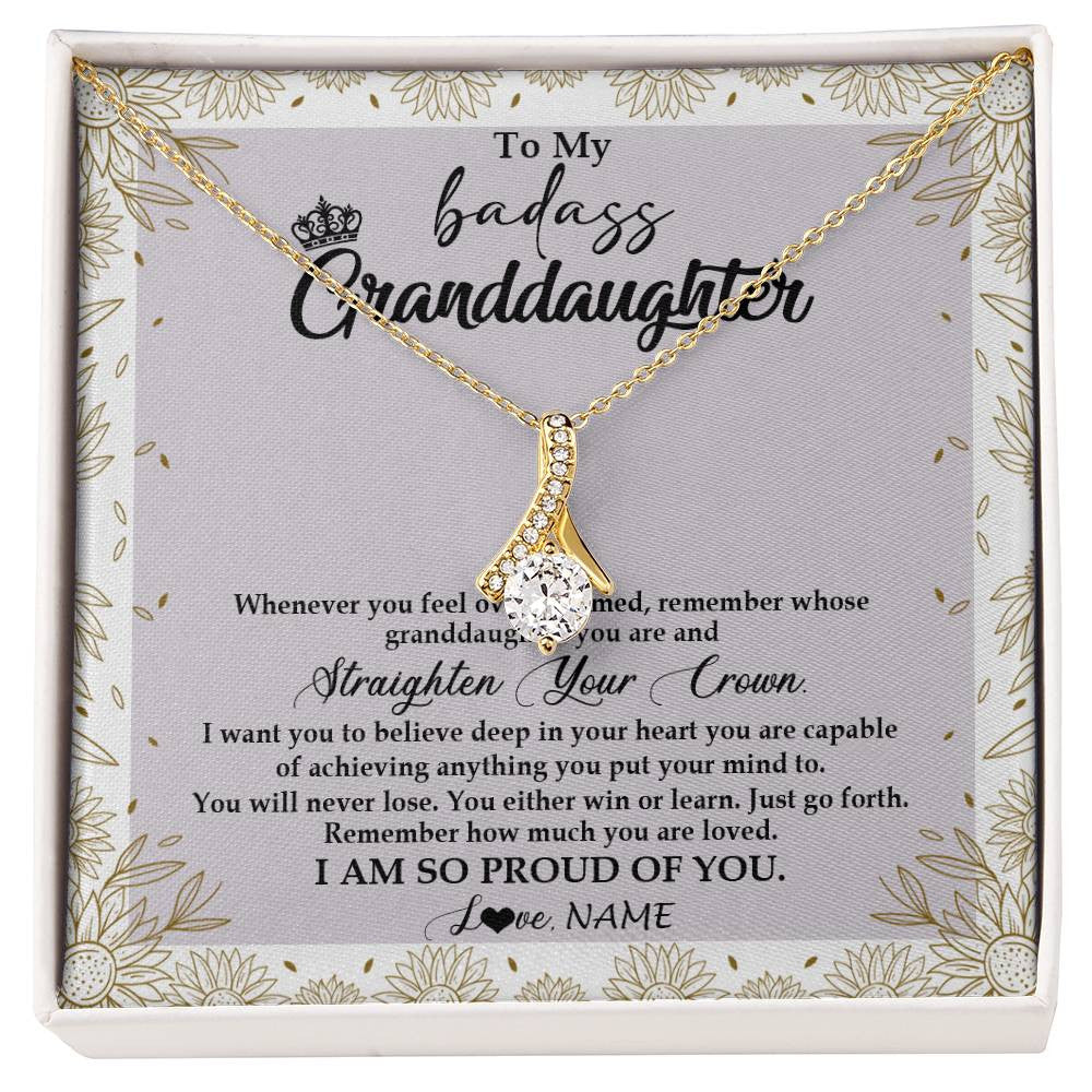 Alluring Beauty Necklace 18K Yellow Gold Finish | Personalized To My Granddaughter Necklace From Grandma Nana Straighten Your Crown Granddaughter Birthday Graduation Christmas Customized Gift Box Message Card | teecentury