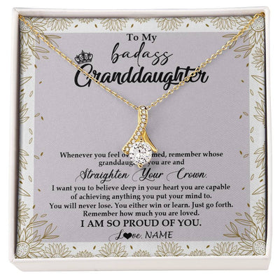 Alluring Beauty Necklace 18K Yellow Gold Finish | Personalized To My Granddaughter Necklace From Grandma Nana Straighten Your Crown Granddaughter Birthday Graduation Christmas Customized Gift Box Message Card | teecentury