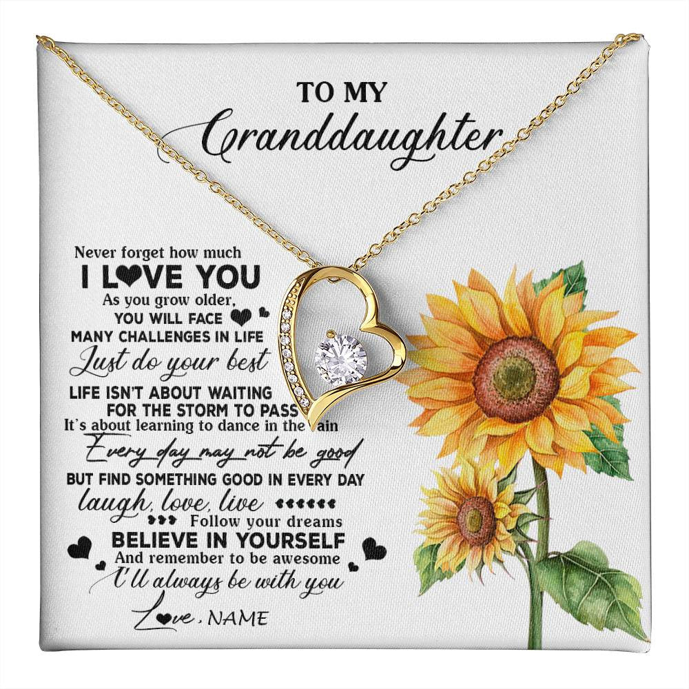 Forever Love Necklace 18K Yellow Gold Finish | 1 | Personalized To My Granddaughter Necklace From Grandma Nana Sunflower Wood Laugh Love Live Granddaughter Birthday Christmas Customized Gift Box Message Card | teecentury