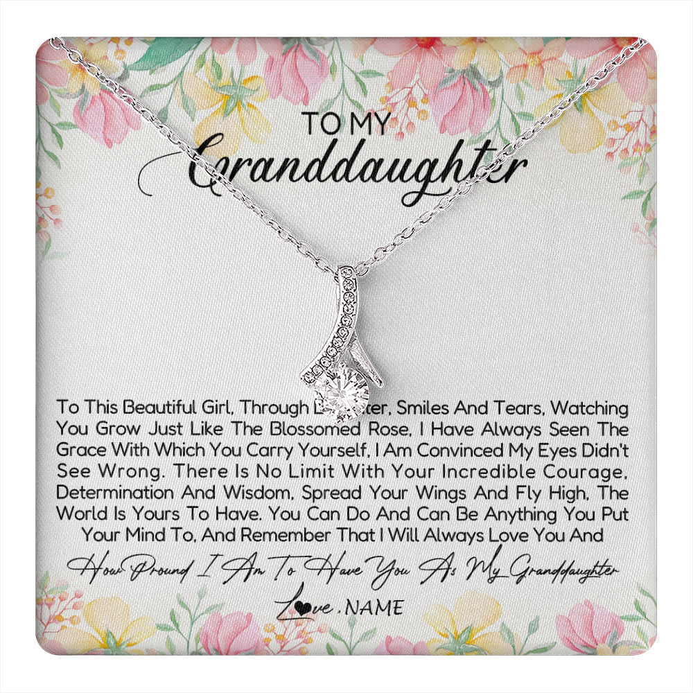 Alluring Beauty Necklace 14K White Gold Finish | 1 | Personalized To My Granddaughter Necklace From Grandma Nana To This Beautiful Granddaughter Jewelry Birthday Christmas Customized Gift Box Message Card | teecentury