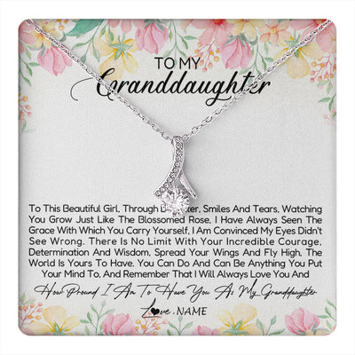 Alluring Beauty Necklace 14K White Gold Finish | 1 | Personalized To My Granddaughter Necklace From Grandma Nana To This Beautiful Granddaughter Jewelry Birthday Christmas Customized Gift Box Message Card | teecentury
