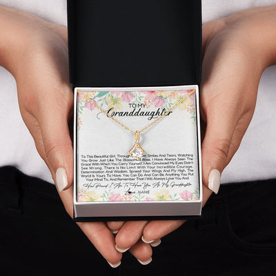 Alluring Beauty Necklace 18K Yellow Gold Finish | 2 | Personalized To My Granddaughter Necklace From Grandma Nana To This Beautiful Granddaughter Jewelry Birthday Christmas Customized Gift Box Message Card | teecentury