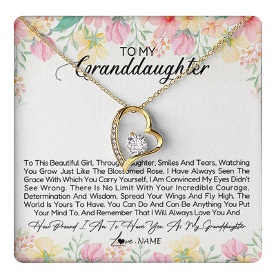 Forever Love Necklace 18K Yellow Gold Finish | 1 | Personalized To My Granddaughter Necklace From Grandma Nana To This Beautiful Granddaughter Jewelry Birthday Christmas Customized Gift Box Message Card | teecentury