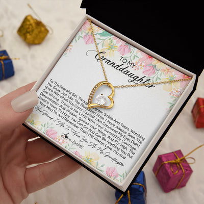 Forever Love Necklace 18K Yellow Gold Finish | 2 | Personalized To My Granddaughter Necklace From Grandma Nana To This Beautiful Granddaughter Jewelry Birthday Christmas Customized Gift Box Message Card | teecentury