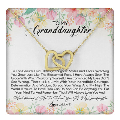 Interlocking Hearts Necklace 18K Yellow Gold Finish | 1 | Personalized To My Granddaughter Necklace From Grandma Nana To This Beautiful Granddaughter Jewelry Birthday Christmas Customized Gift Box Message Card | teecentury