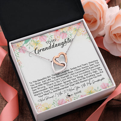 Interlocking Hearts Necklace Stainless Steel & Rose Gold Finish | 2 | Personalized To My Granddaughter Necklace From Grandma Nana To This Beautiful Granddaughter Jewelry Birthday Christmas Customized Gift Box Message Card | teecentury