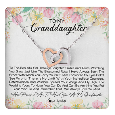 Interlocking Hearts Necklace Stainless Steel & Rose Gold Finish | 1 | Personalized To My Granddaughter Necklace From Grandma Nana To This Beautiful Granddaughter Jewelry Birthday Christmas Customized Gift Box Message Card | teecentury