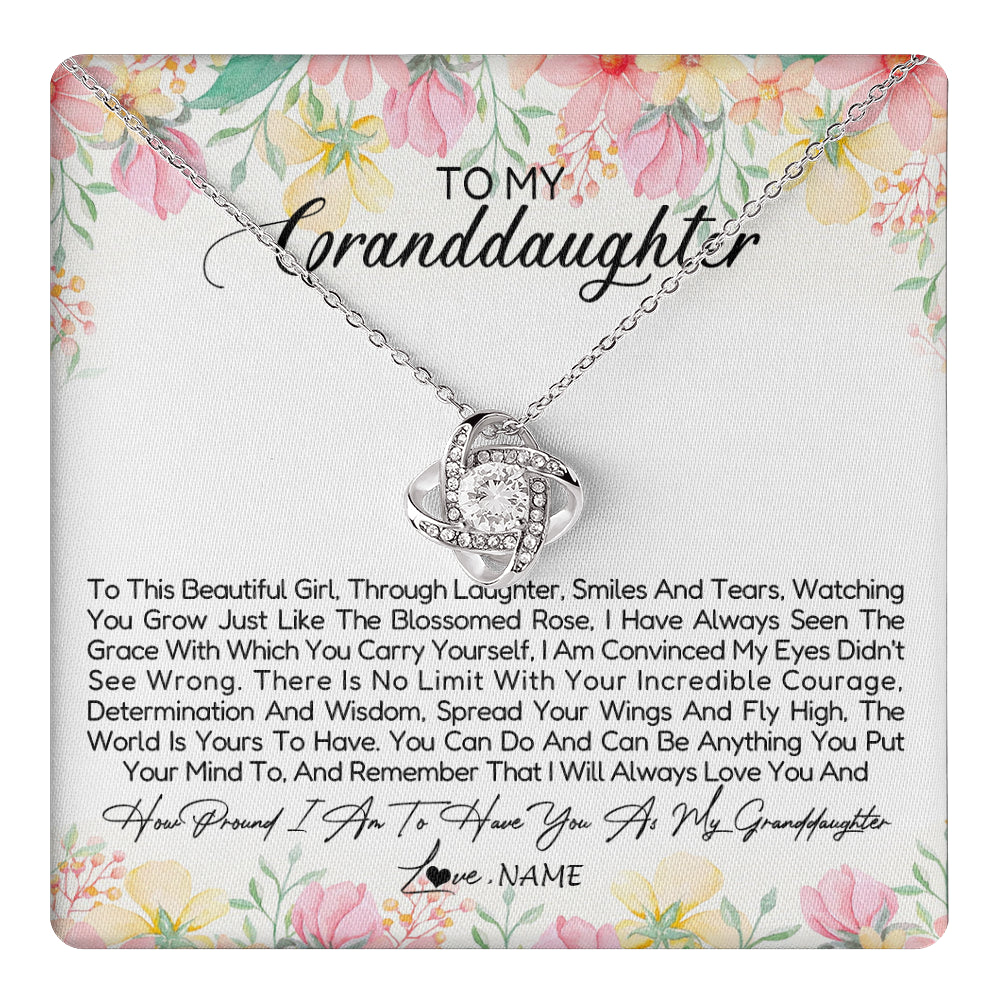 Love Knot Necklace 14K White Gold Finish | 1 | Personalized To My Granddaughter Necklace From Grandma Nana To This Beautiful Granddaughter Jewelry Birthday Christmas Customized Gift Box Message Card | teecentury