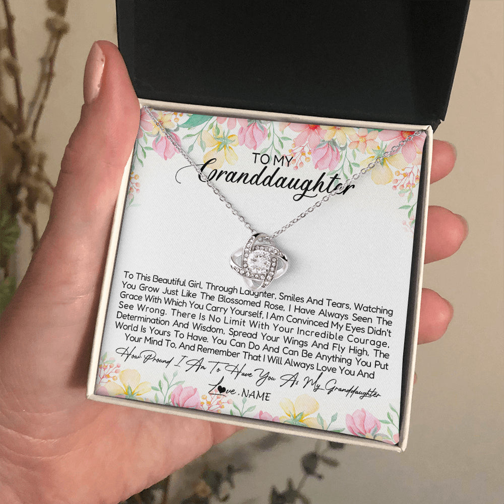 Love Knot Necklace 14K White Gold Finish | 2 | Personalized To My Granddaughter Necklace From Grandma Nana To This Beautiful Granddaughter Jewelry Birthday Christmas Customized Gift Box Message Card | teecentury
