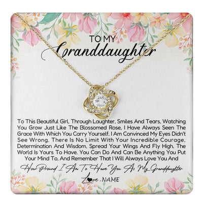 Love Knot Necklace 18K Yellow Gold Finish | 1 | Personalized To My Granddaughter Necklace From Grandma Nana To This Beautiful Granddaughter Jewelry Birthday Christmas Customized Gift Box Message Card | teecentury