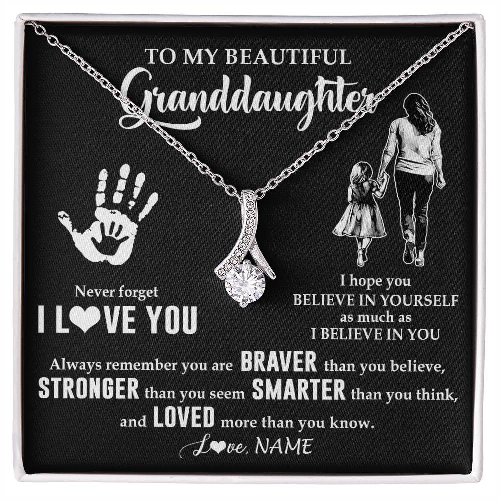 Alluring Beauty Necklace 14K White Gold Finish | 1 | Personalized To My Granddaughter Necklace From Grandma Never Forget I Love You Granddaughter Birthday Christmas Graduation Customized Gift Box Message Card | teecentury