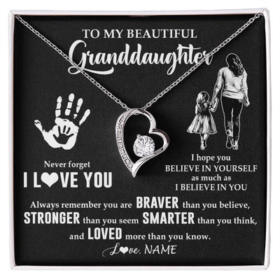 Forever Love Necklace 14K White Gold Finish | 1 | Personalized To My Granddaughter Necklace From Grandma Never Forget I Love You Granddaughter Birthday Christmas Graduation Customized Gift Box Message Card | teecentury