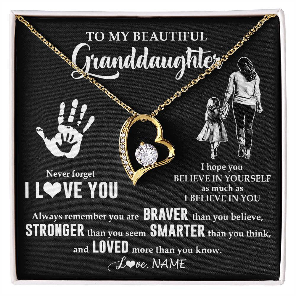 Forever Love Necklace 18K Yellow Gold Finish | 1 | Personalized To My Granddaughter Necklace From Grandma Never Forget I Love You Granddaughter Birthday Christmas Graduation Customized Gift Box Message Card | teecentury