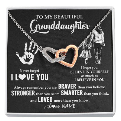 Interlocking Hearts Necklace Stainless Steel & Rose Gold Finish | 1 | Personalized To My Granddaughter Necklace From Grandma Never Forget I Love You Granddaughter Birthday Christmas Graduation Customized Gift Box Message Card | teecentury