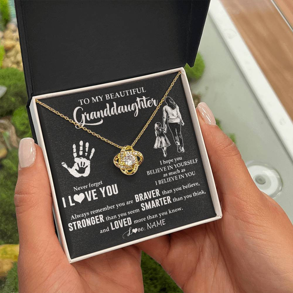 Love Knot Necklace 18K Yellow Gold Finish | 2 | Personalized To My Granddaughter Necklace From Grandma Never Forget I Love You Granddaughter Birthday Christmas Graduation Customized Gift Box Message Card | teecentury