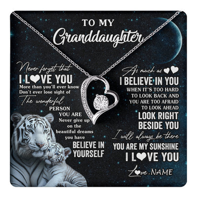 Forever Love Necklace 14K White Gold Finish | 1 | Personalized To My Granddaughter Necklace From Grandma Never Forget I Love You White Tiger Granddaughter Birthday Christmas Customized Gift Box Message Card | teecentury
