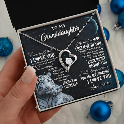 Forever Love Necklace 14K White Gold Finish | 2 | Personalized To My Granddaughter Necklace From Grandma Never Forget I Love You White Tiger Granddaughter Birthday Christmas Customized Gift Box Message Card | teecentury