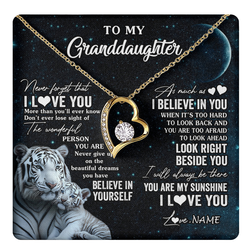 Forever Love Necklace 18K Yellow Gold Finish | 1 | Personalized To My Granddaughter Necklace From Grandma Never Forget I Love You White Tiger Granddaughter Birthday Christmas Customized Gift Box Message Card | teecentury