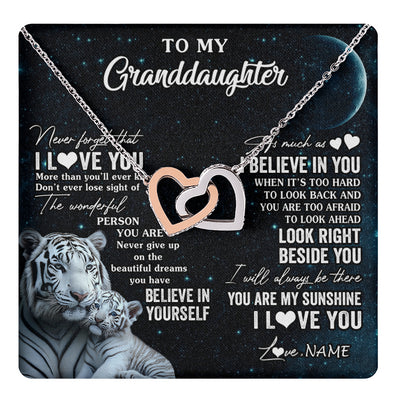 Interlocking Hearts Necklace Stainless Steel & Rose Gold Finish | 1 | Personalized To My Granddaughter Necklace From Grandma Never Forget I Love You White Tiger Granddaughter Birthday Christmas Customized Gift Box Message Card | teecentury