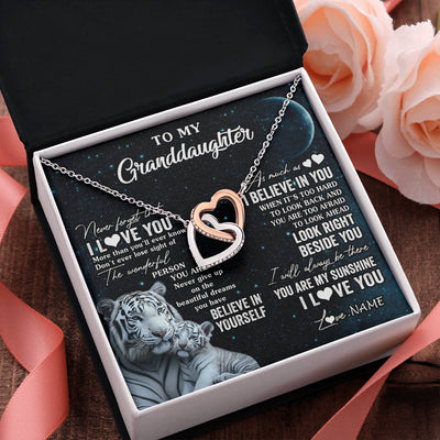 Interlocking Hearts Necklace Stainless Steel & Rose Gold Finish | 2 | Personalized To My Granddaughter Necklace From Grandma Never Forget I Love You White Tiger Granddaughter Birthday Christmas Customized Gift Box Message Card | teecentury