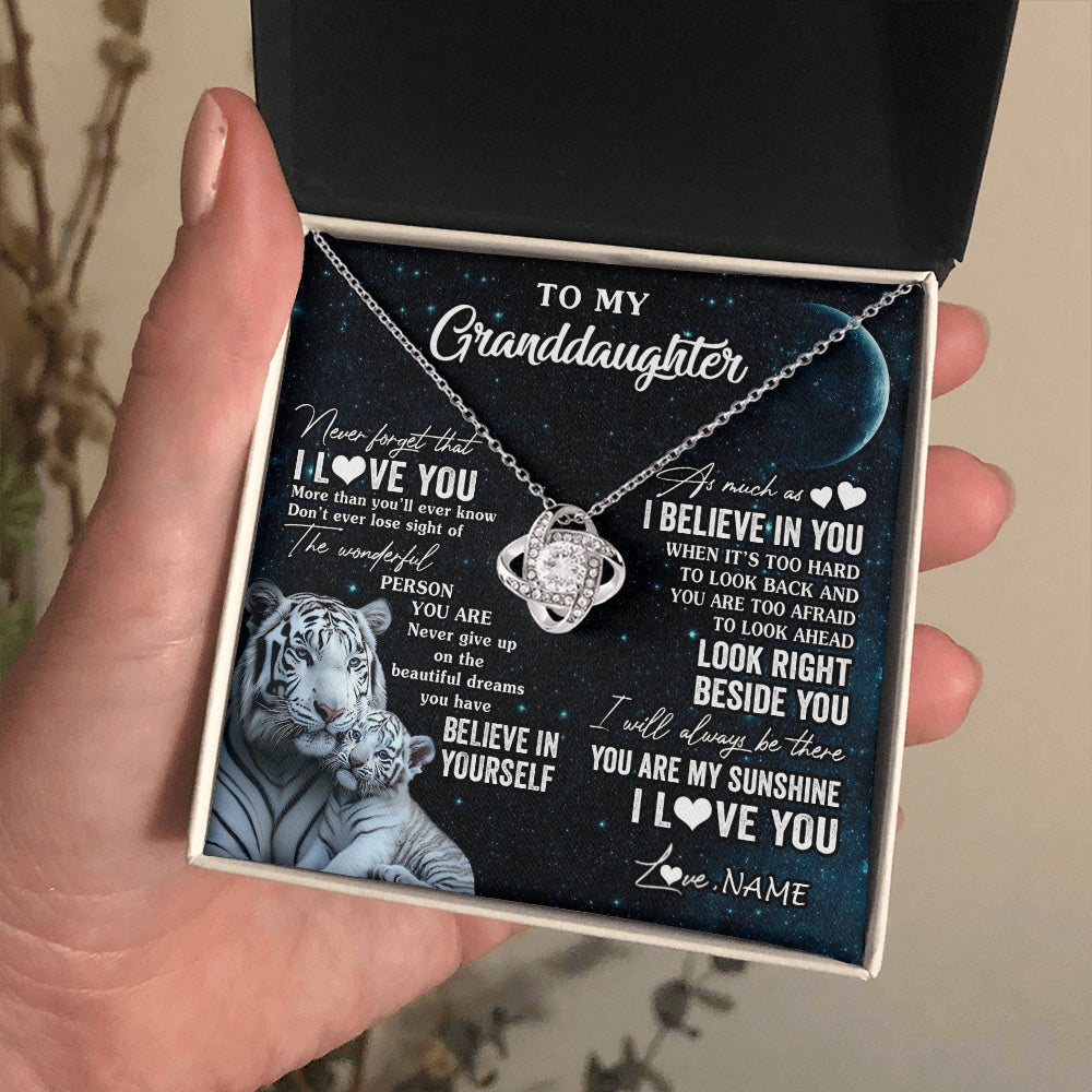 Love Knot Necklace 14K White Gold Finish | 2 | Personalized To My Granddaughter Necklace From Grandma Never Forget I Love You White Tiger Granddaughter Birthday Christmas Customized Gift Box Message Card | teecentury