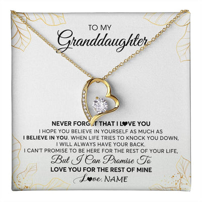 Forever Love Necklace 18K Yellow Gold Finish | 1 | Personalized To My Granddaughter Necklace From Grandma Never Forget That I Love You Granddaughter Birthday Christmas Customized Gift Box Message Card | teecentury