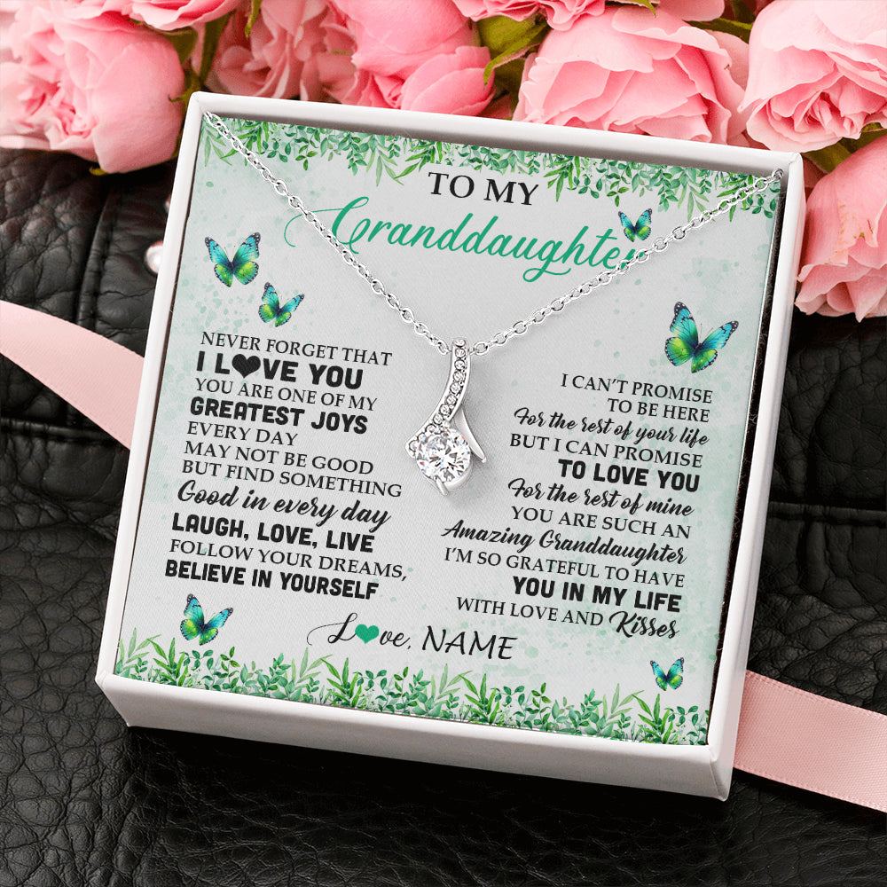 Alluring Beauty Necklace 14K White Gold Finish | 2 | Personalized To My Granddaughter Necklace From Grandma Papa Butterfly Laugh Love Live Birthday Motivational Quote Christmas Customized Gift Box Message Card | teecentury