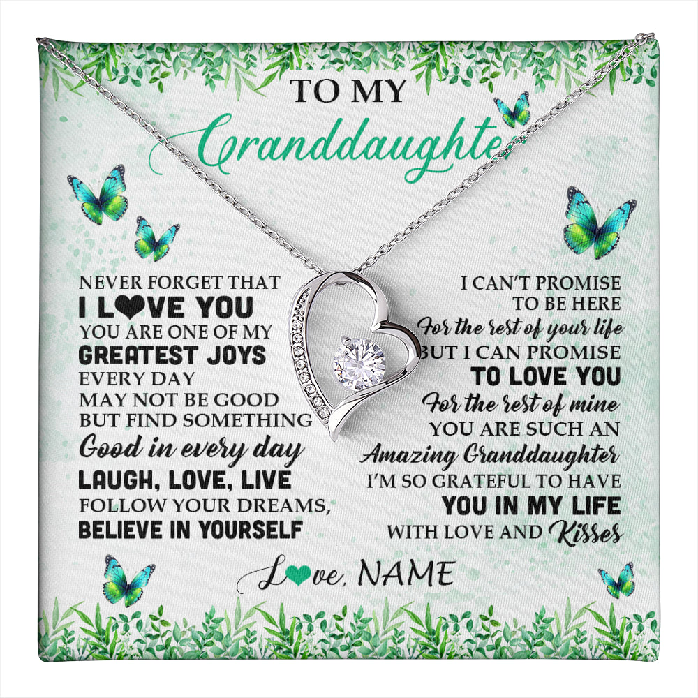 Forever Love Necklace 14K White Gold Finish | 1 | Personalized To My Granddaughter Necklace From Grandma Papa Butterfly Laugh Love Live Birthday Motivational Quote Christmas Customized Gift Box Message Card | teecentury